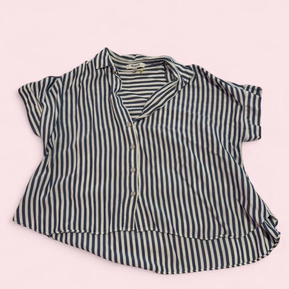 Madewell Navy and White Striped Button-Down Shirt